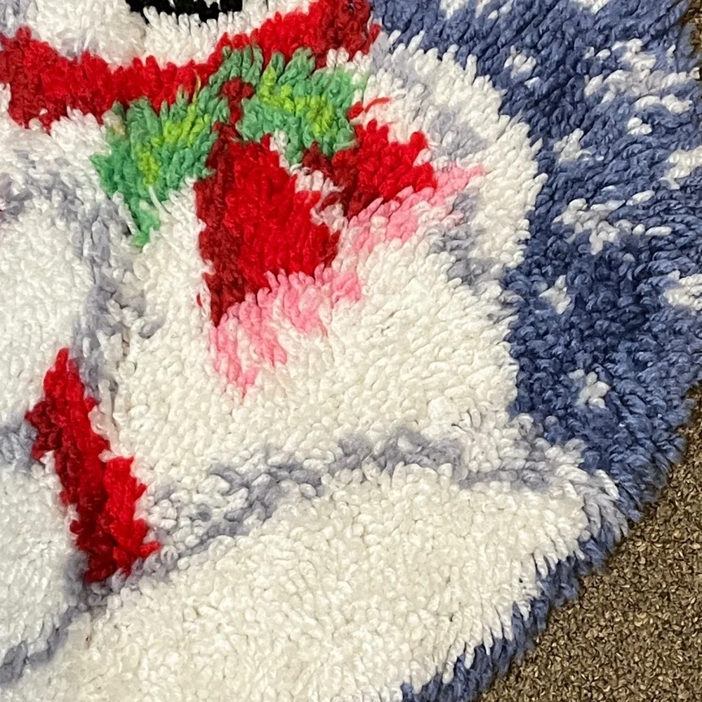 Vintage 1980s Latch Hook Christmas Snowman Handmade Winter Wall Hanging Rug Mat - Picture 4 of 6